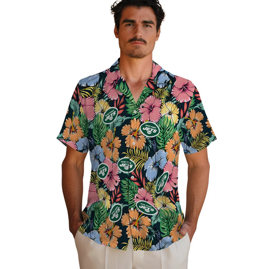 New York Jets Hawaiian Shirt - Brilliant Hibiscus Garden | Moonbestprint