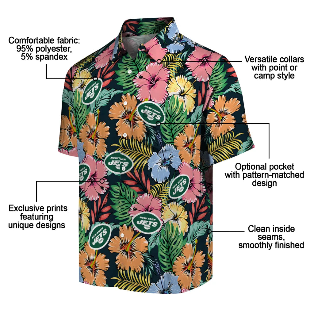 New York Jets Hawaiian Shirt - Brilliant Hibiscus Garden | Moonbestprint
