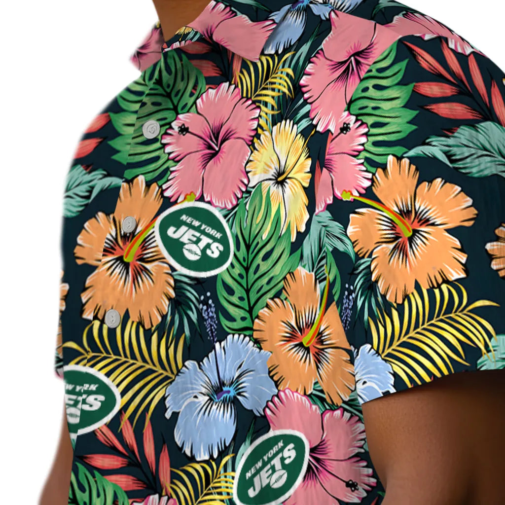 New York Jets Hawaiian Shirt - Brilliant Hibiscus Garden | Moonbestprint