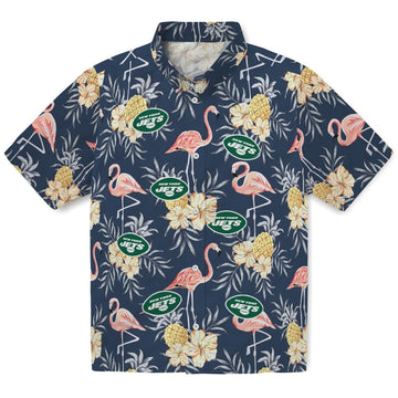 New York Jets Hawaiian Shirt - Flamingo Hibiscus | Moonbestprint