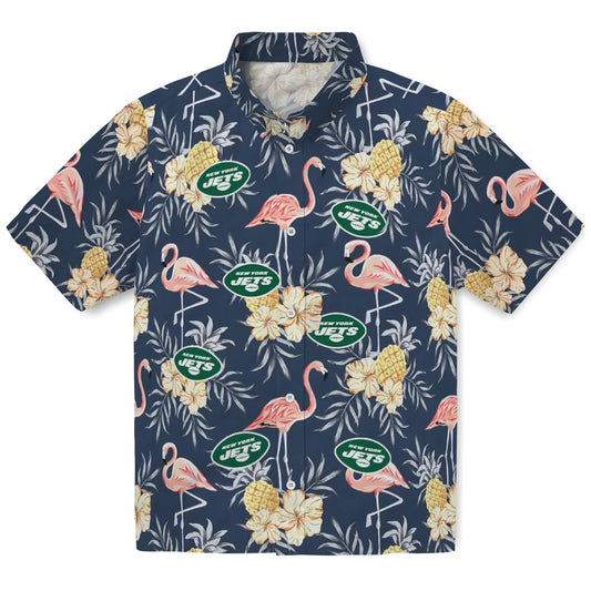 New York Jets Hawaiian Shirt - Flamingo Hibiscus | Moonbestprint