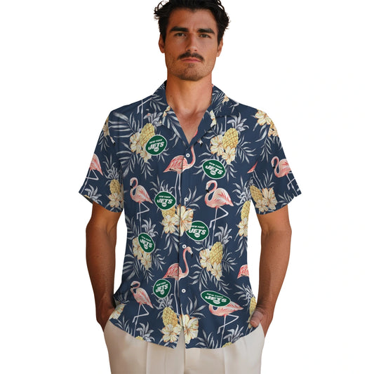 New York Jets Hawaiian Shirt - Flamingo Hibiscus | Moonbestprint