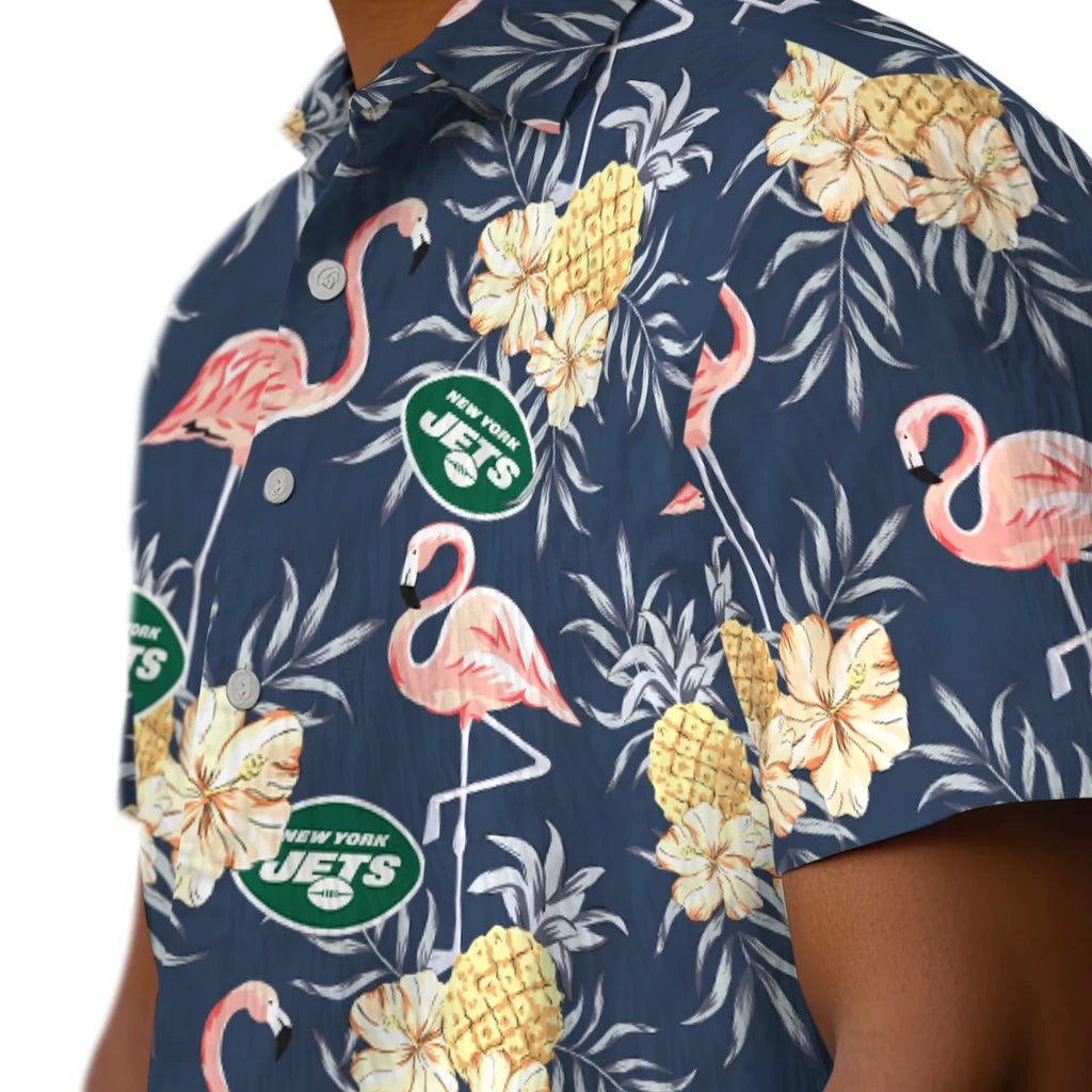 New York Jets Hawaiian Shirt - Flamingo Hibiscus | Moonbestprint