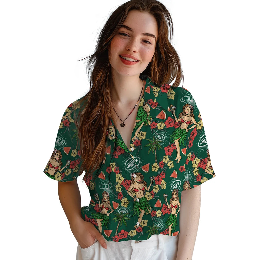 New York Jets Hawaiian Shirt - Hawaiian Girls Design | Moonbestprint
