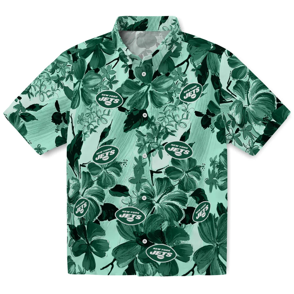 New York Jets Hawaiian Shirt - Hibiscus Arrangement | Moonbestprint