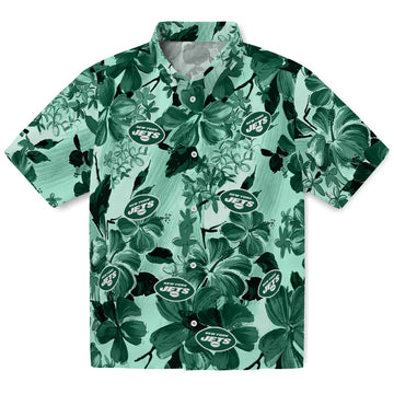 New York Jets Hawaiian Shirt - Hibiscus Arrangement | Moonbestprint