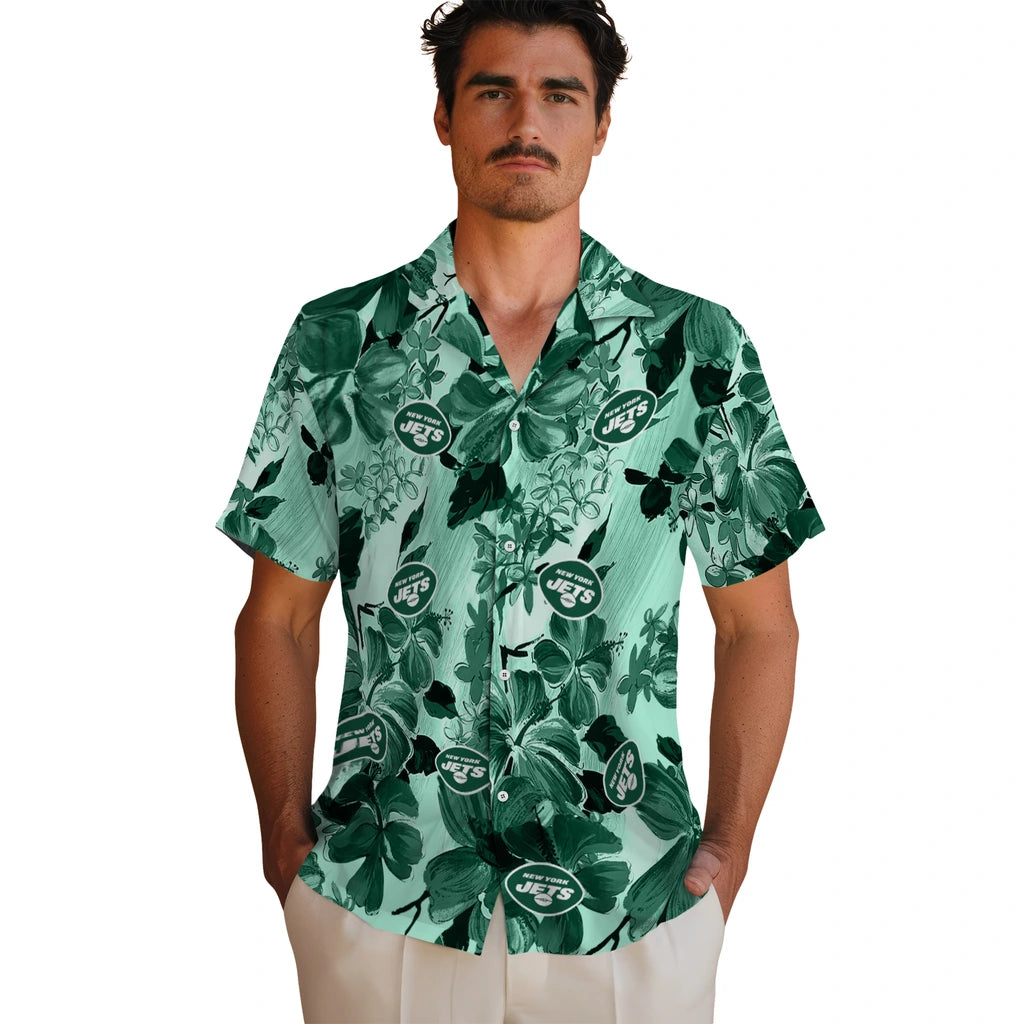 New York Jets Hawaiian Shirt - Hibiscus Arrangement | Moonbestprint