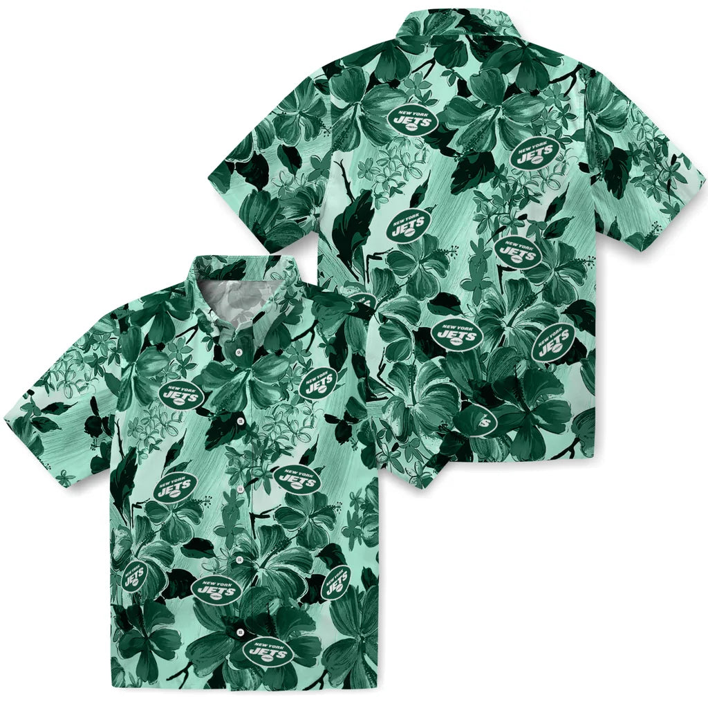 New York Jets Hawaiian Shirt - Hibiscus Arrangement | Moonbestprint