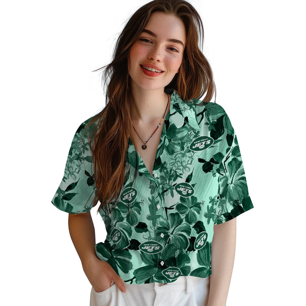 New York Jets Hawaiian Shirt - Hibiscus Arrangement | Moonbestprint