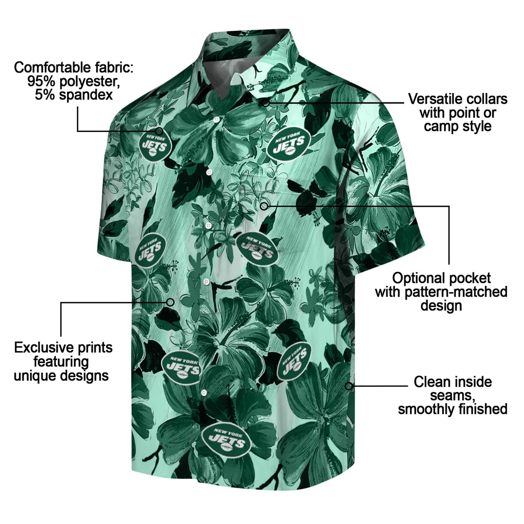 New York Jets Hawaiian Shirt - Hibiscus Arrangement | Moonbestprint