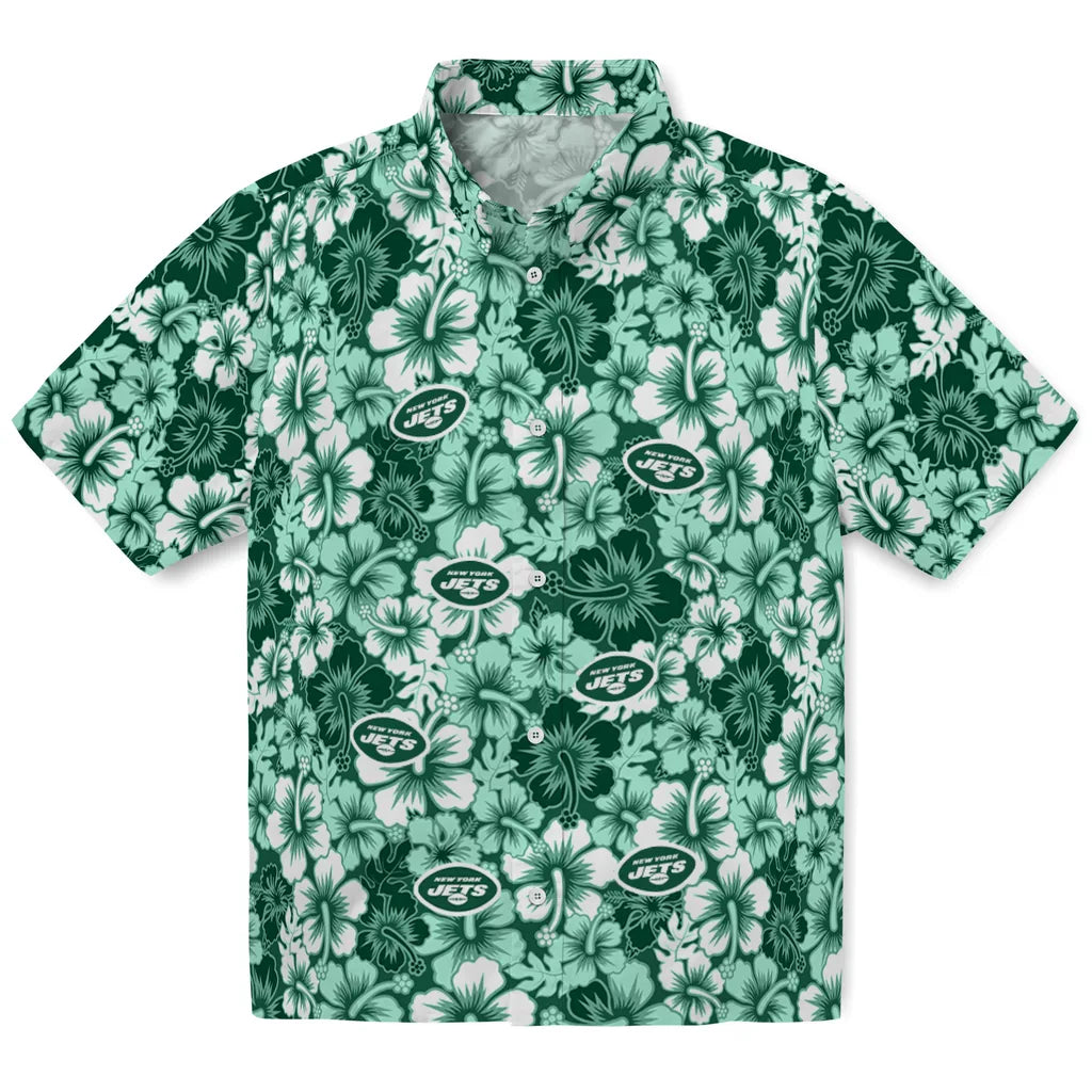 New York Jets Hawaiian Shirt - Hibiscus Blooms | Moonbestprint