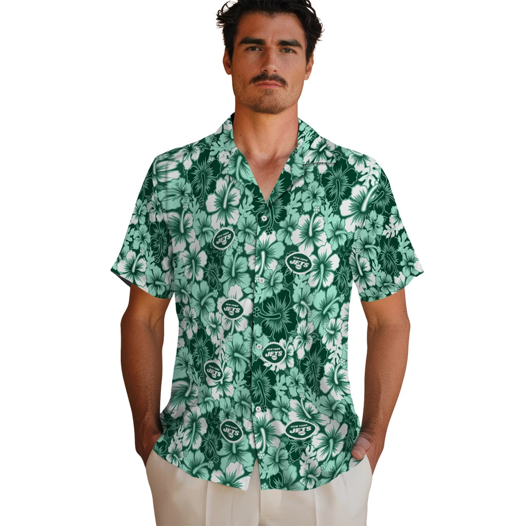 New York Jets Hawaiian Shirt - Hibiscus Blooms | Moonbestprint