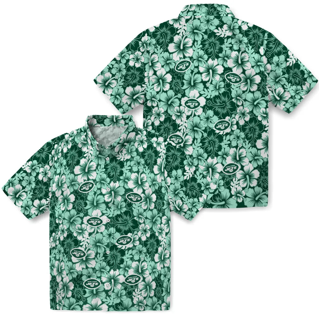 New York Jets Hawaiian Shirt - Hibiscus Blooms | Moonbestprint