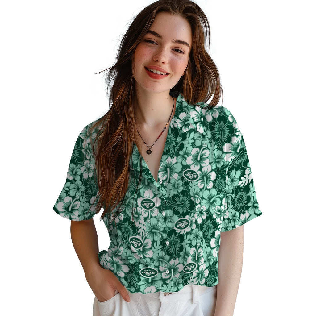 New York Jets Hawaiian Shirt - Hibiscus Blooms | Moonbestprint
