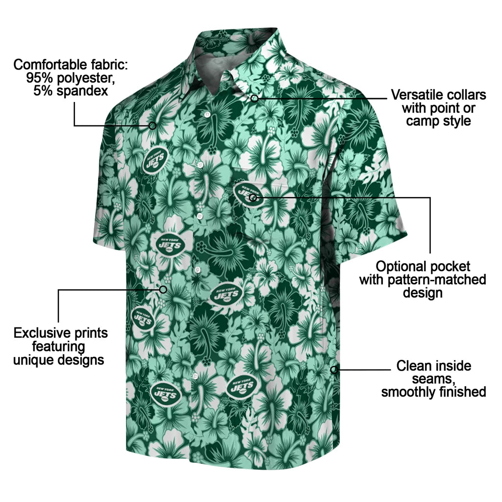 New York Jets Hawaiian Shirt - Hibiscus Blooms | Moonbestprint