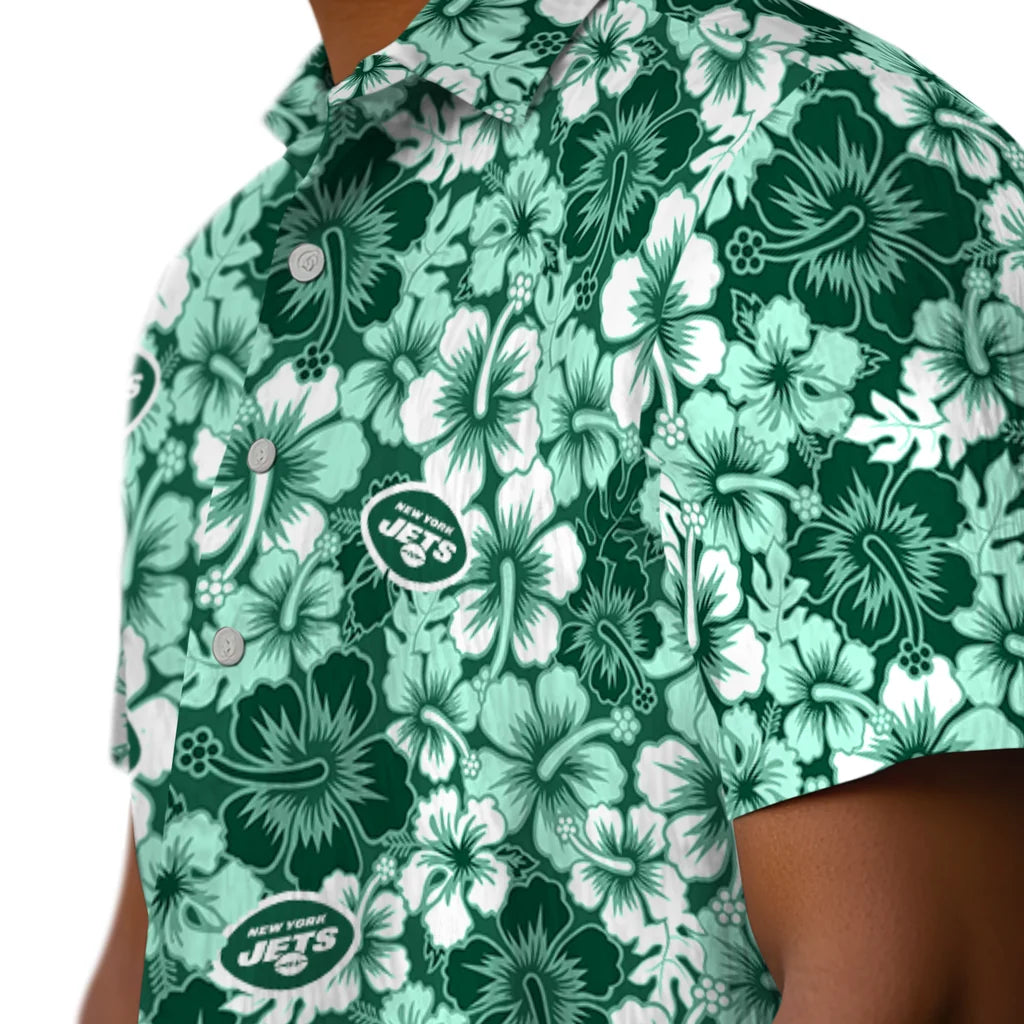 New York Jets Hawaiian Shirt - Hibiscus Blooms | Moonbestprint