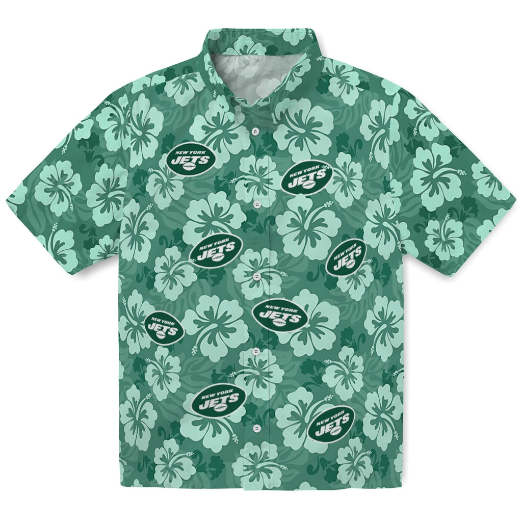 New York Jets Hawaiian Shirt - Hibiscus Cluster | Moonbestprint