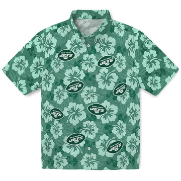 New York Jets Hawaiian Shirt - Hibiscus Cluster | Moonbestprint