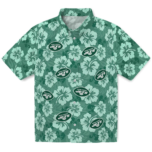 New York Jets Hawaiian Shirt - Hibiscus Cluster | Moonbestprint