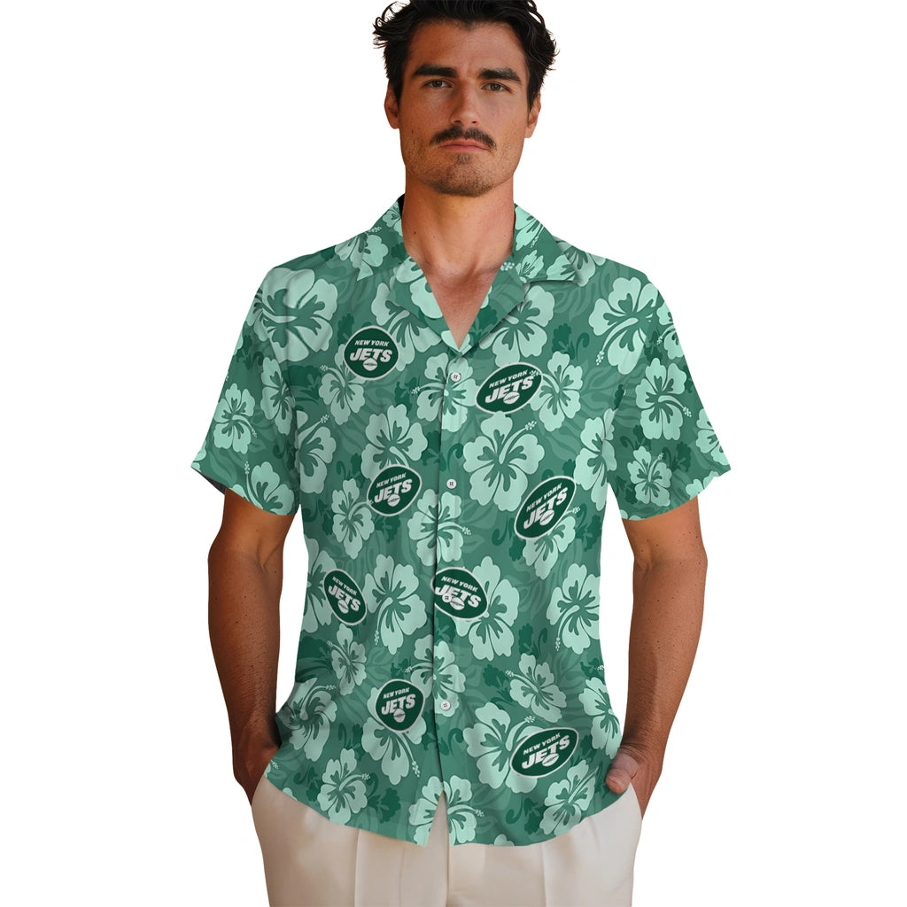 New York Jets Hawaiian Shirt - Hibiscus Cluster | Moonbestprint