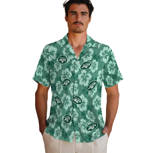 New York Jets Hawaiian Shirt - Hibiscus Cluster | Moonbestprint