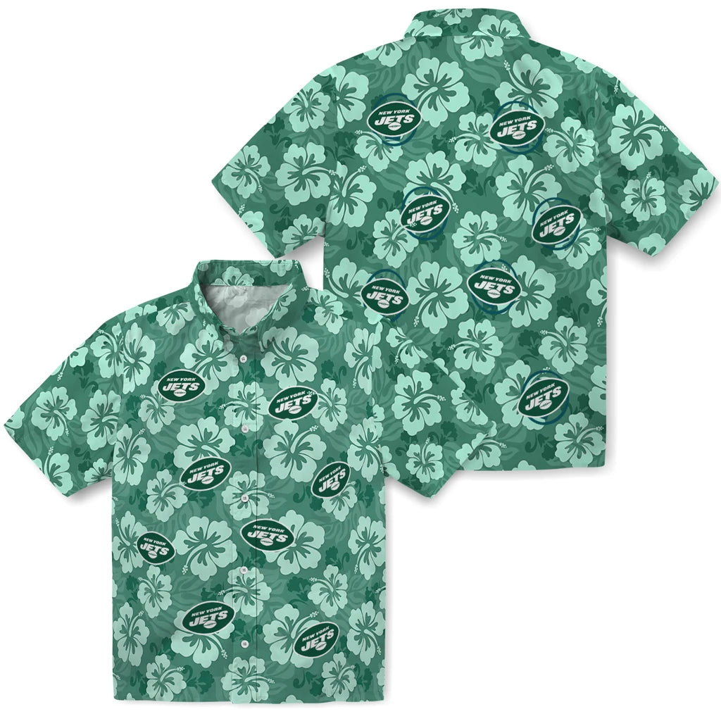 New York Jets Hawaiian Shirt - Hibiscus Cluster | Moonbestprint