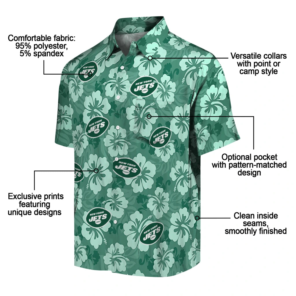 New York Jets Hawaiian Shirt - Hibiscus Cluster | Moonbestprint