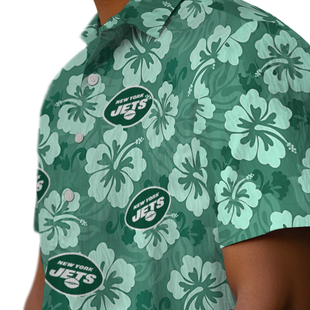 New York Jets Hawaiian Shirt - Hibiscus Cluster | Moonbestprint