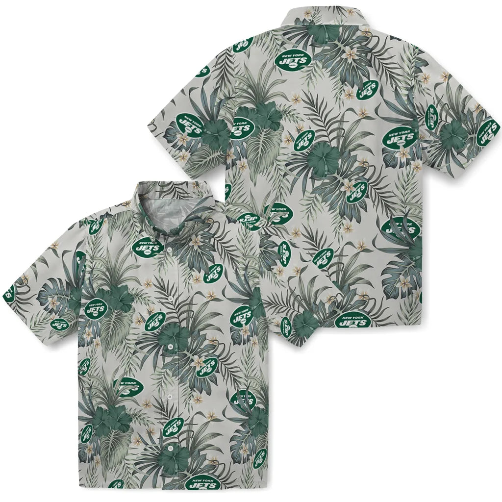 New York Jets Hawaiian Shirt - Hibiscus Designs | Moonbestprint