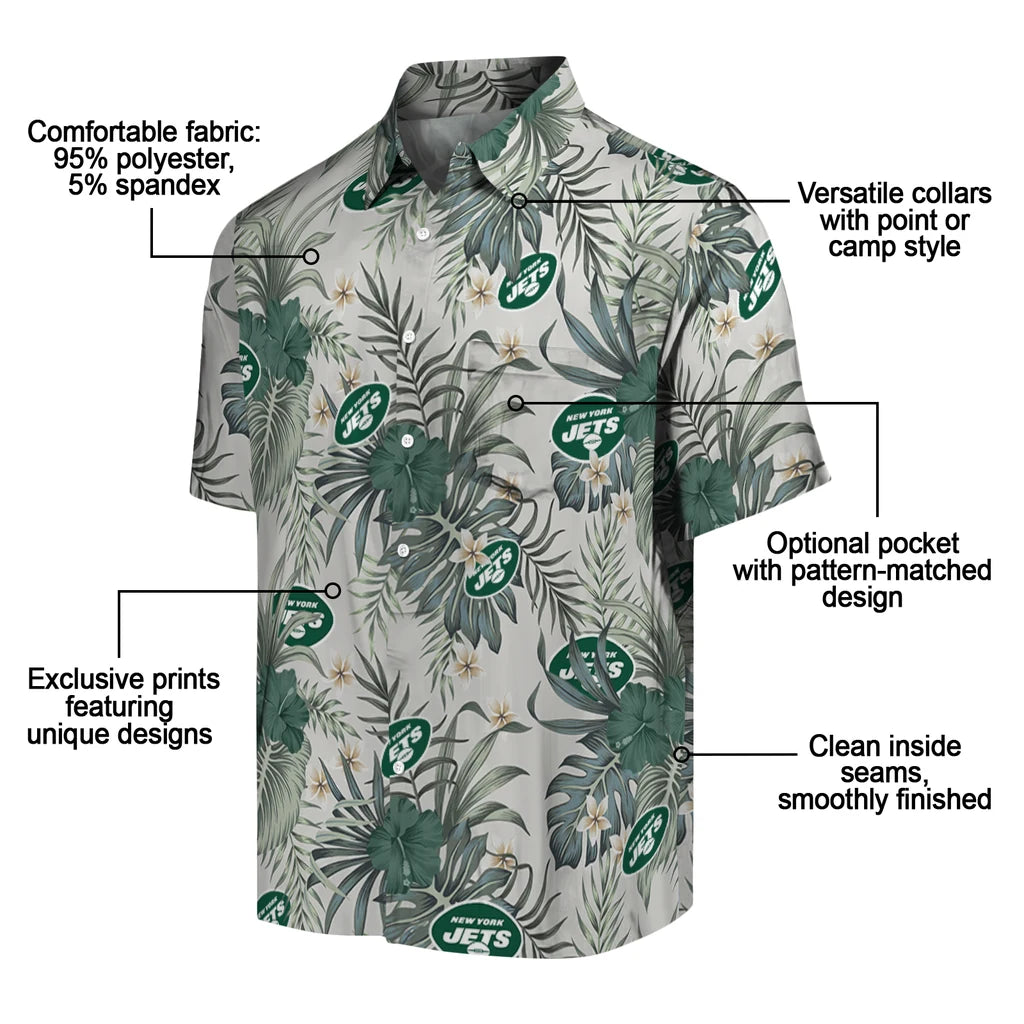 New York Jets Hawaiian Shirt - Hibiscus Designs | Moonbestprint