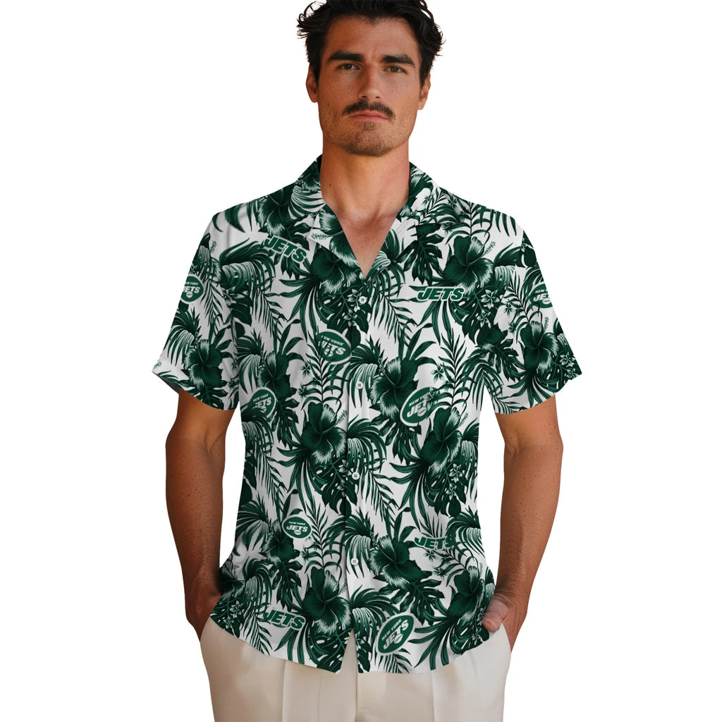 New York Jets Hawaiian Shirt - Hibiscus Exotic | Moonbestprint