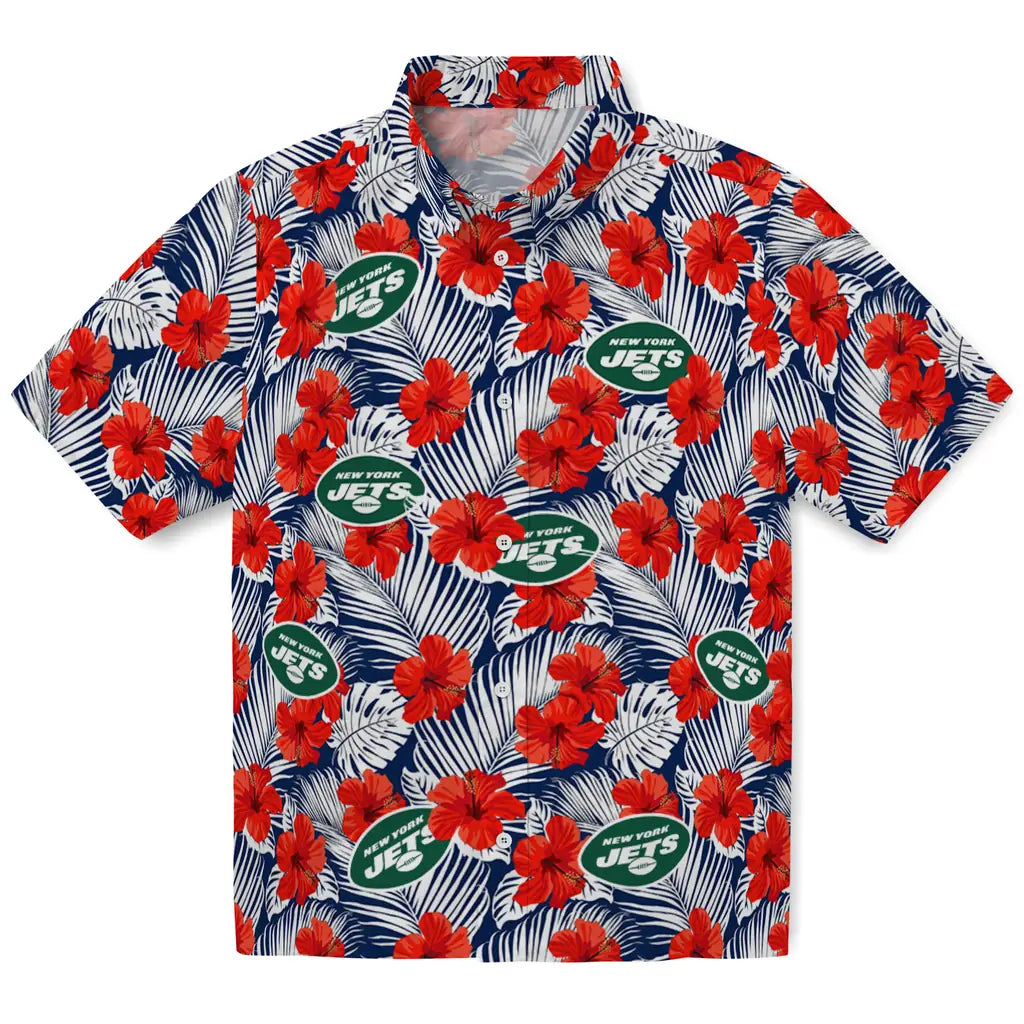 New York Jets Hawaiian Shirt - Hibiscus Fiesta | Moonbestprint