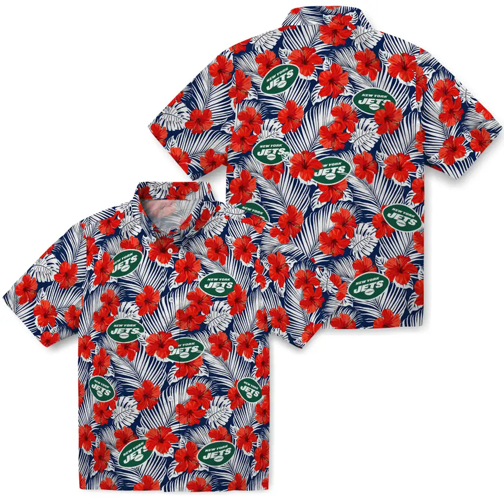 New York Jets Hawaiian Shirt - Hibiscus Fiesta | Moonbestprint