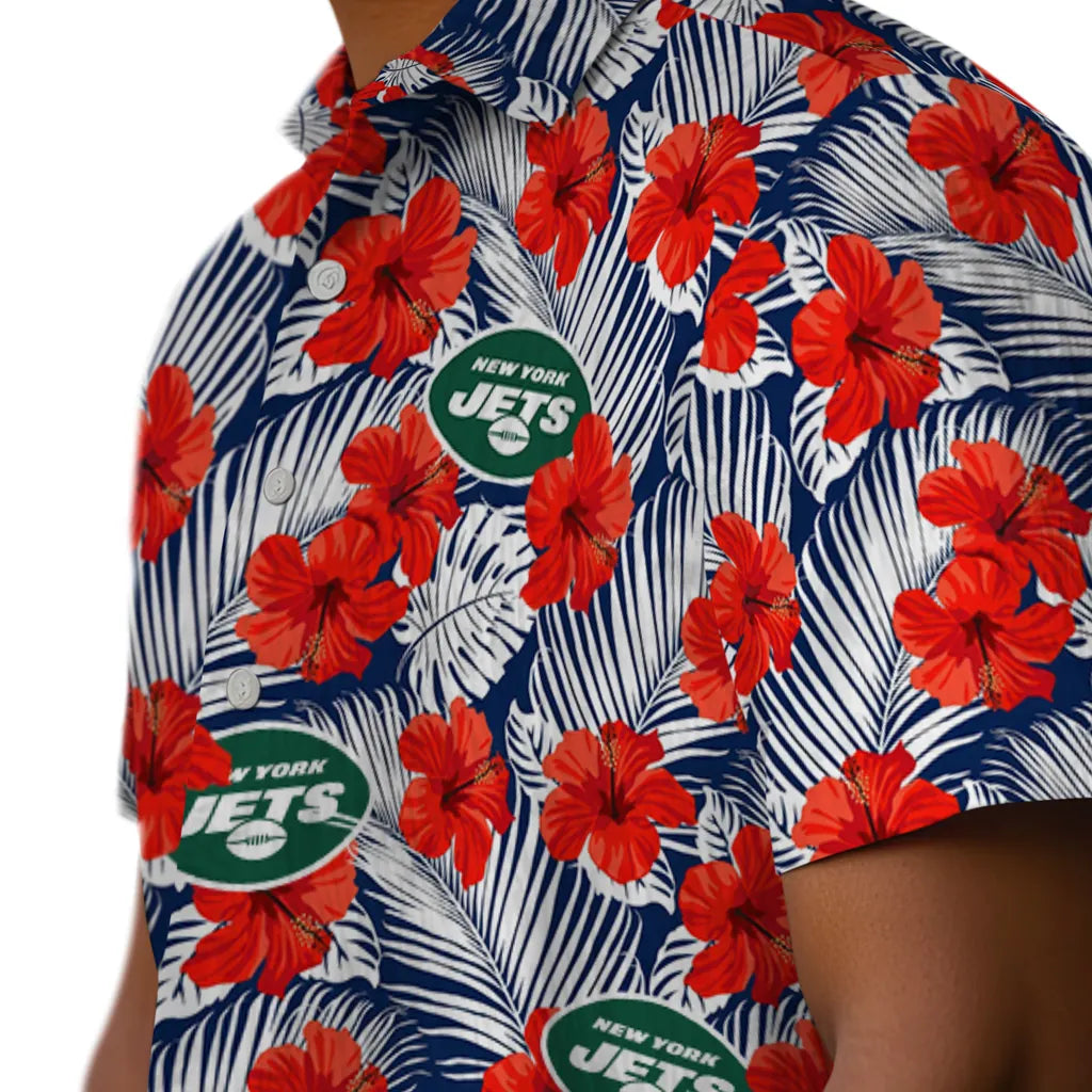New York Jets Hawaiian Shirt - Hibiscus Fiesta | Moonbestprint