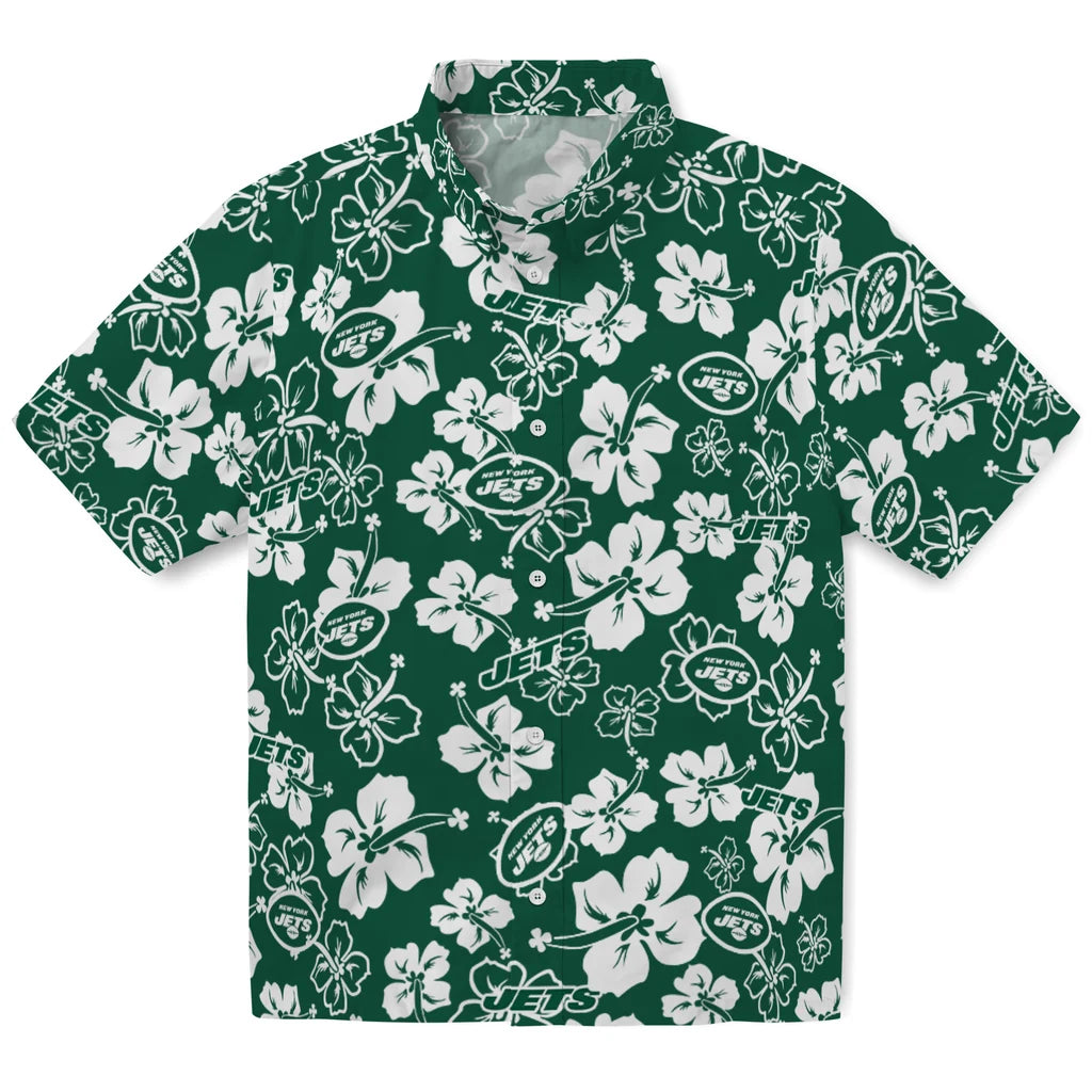 New York Jets Hawaiian Shirt - Hibiscus Flower Design | Moonbestprint
