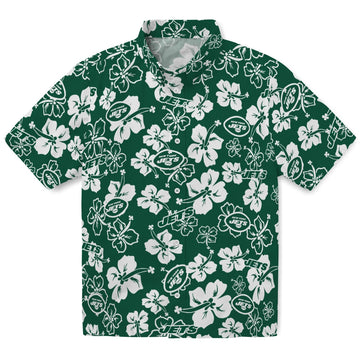 New York Jets Hawaiian Shirt - Hibiscus Flower Design | Moonbestprint