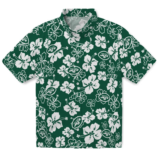 New York Jets Hawaiian Shirt - Hibiscus Flower Design | Moonbestprint