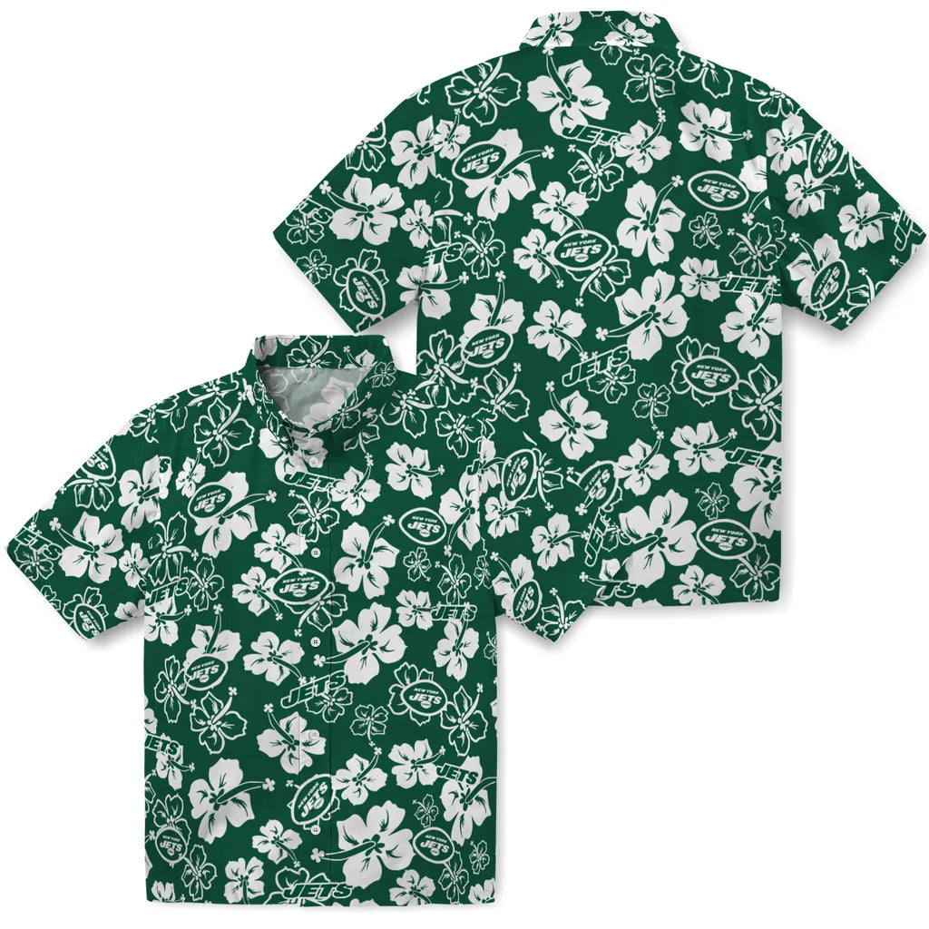 New York Jets Hawaiian Shirt - Hibiscus Flower Design | Moonbestprint