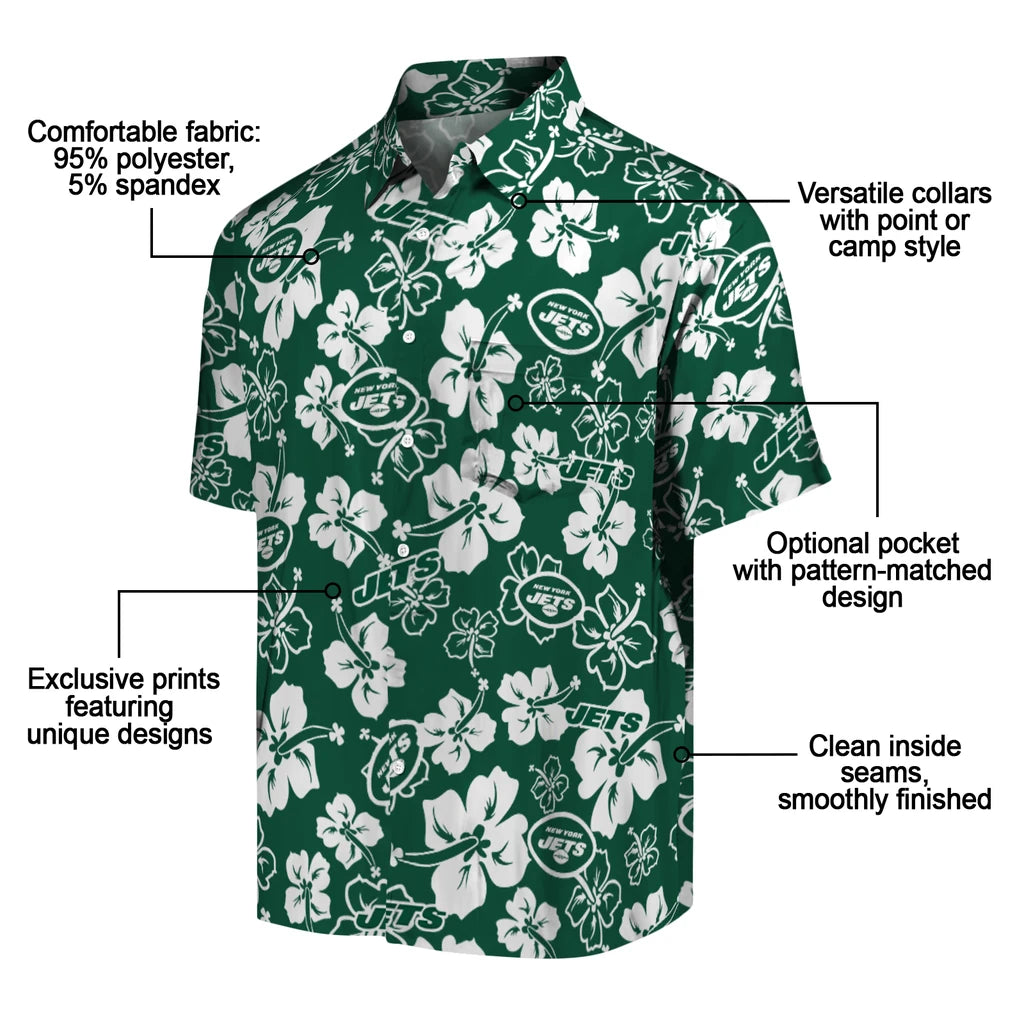 New York Jets Hawaiian Shirt - Hibiscus Flower Design | Moonbestprint