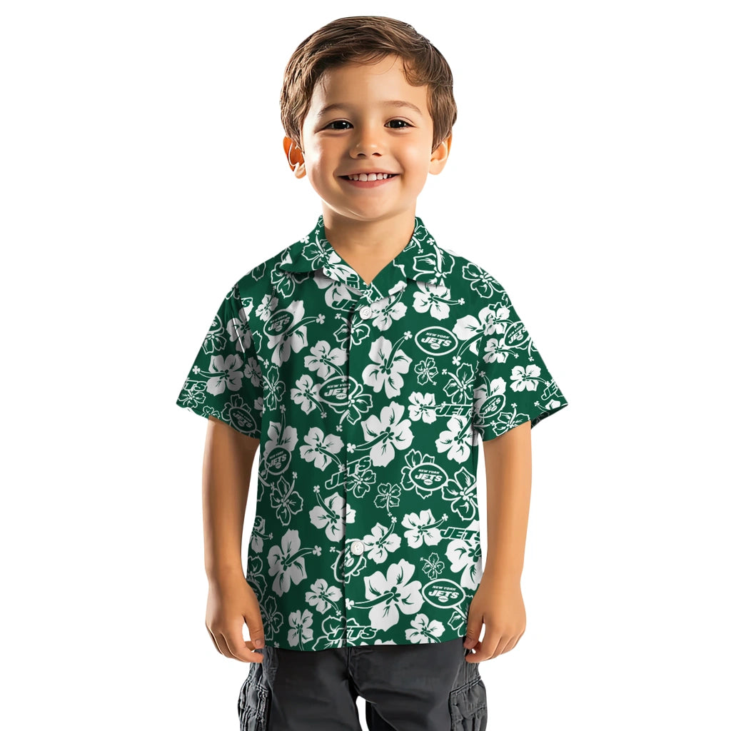 New York Jets Hawaiian Shirt - Hibiscus Flower Design | Moonbestprint