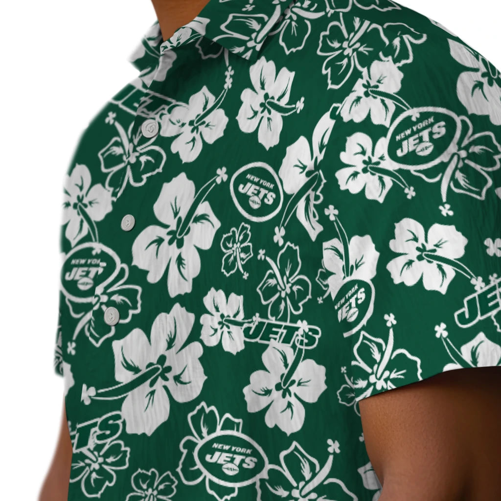 New York Jets Hawaiian Shirt - Hibiscus Flower Design | Moonbestprint