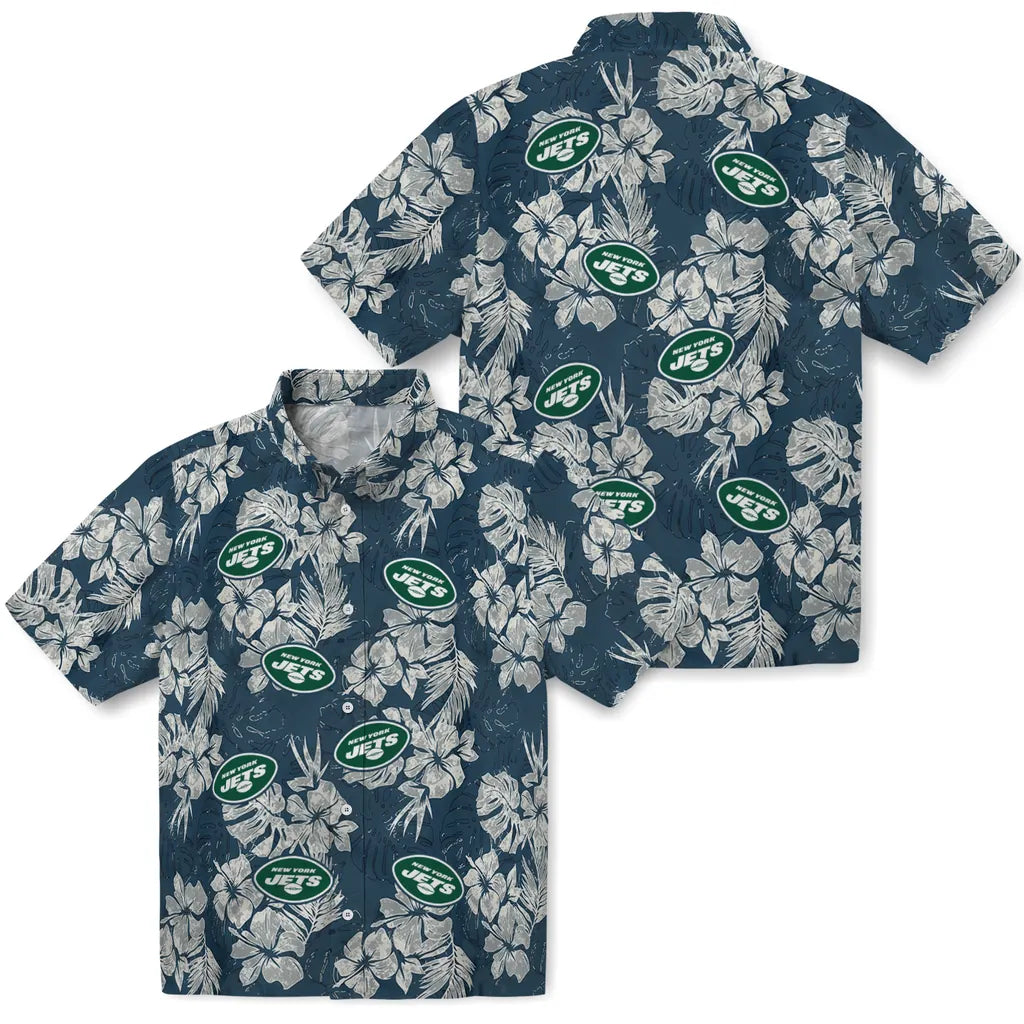 New York Jets Hawaiian Shirt - Hibiscus Flowers | Moonbestprint