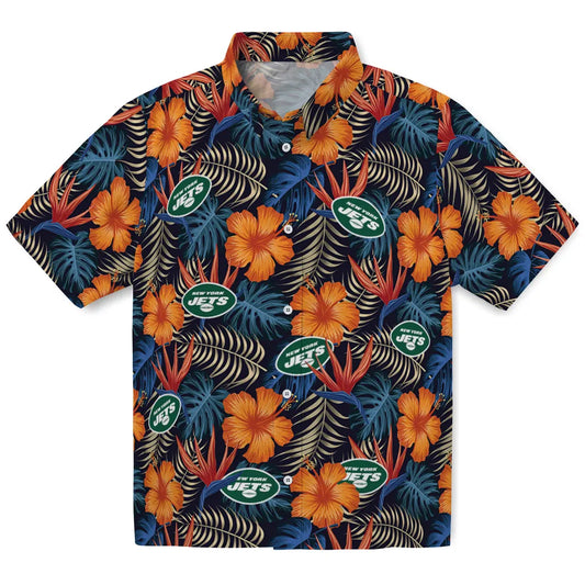 New York Jets Hawaiian Shirt - Hibiscus Foliage | Moonbestprint