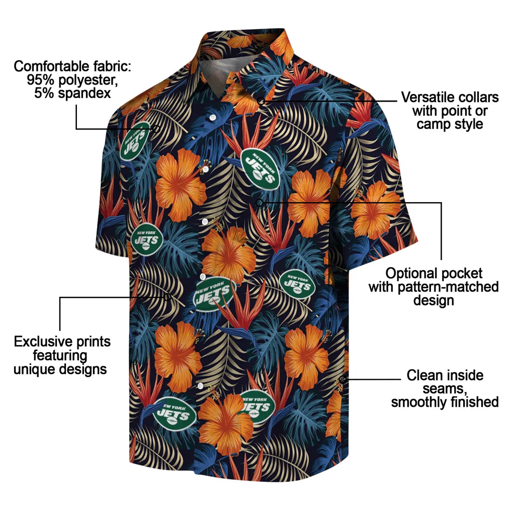 New York Jets Hawaiian Shirt - Hibiscus Foliage | Moonbestprint