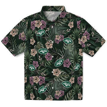 New York Jets Hawaiian Shirt - Hibiscus Leaves Pattern | Moonbestprint