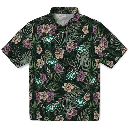 New York Jets Hawaiian Shirt - Hibiscus Leaves Pattern | Moonbestprint