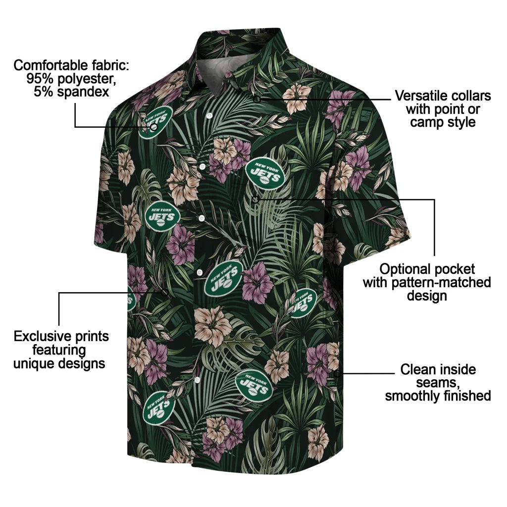 New York Jets Hawaiian Shirt - Hibiscus Leaves Pattern | Moonbestprint