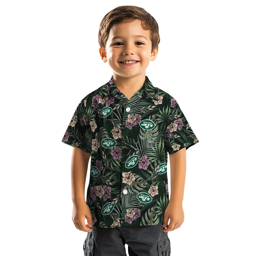 New York Jets Hawaiian Shirt - Hibiscus Leaves Pattern | Moonbestprint