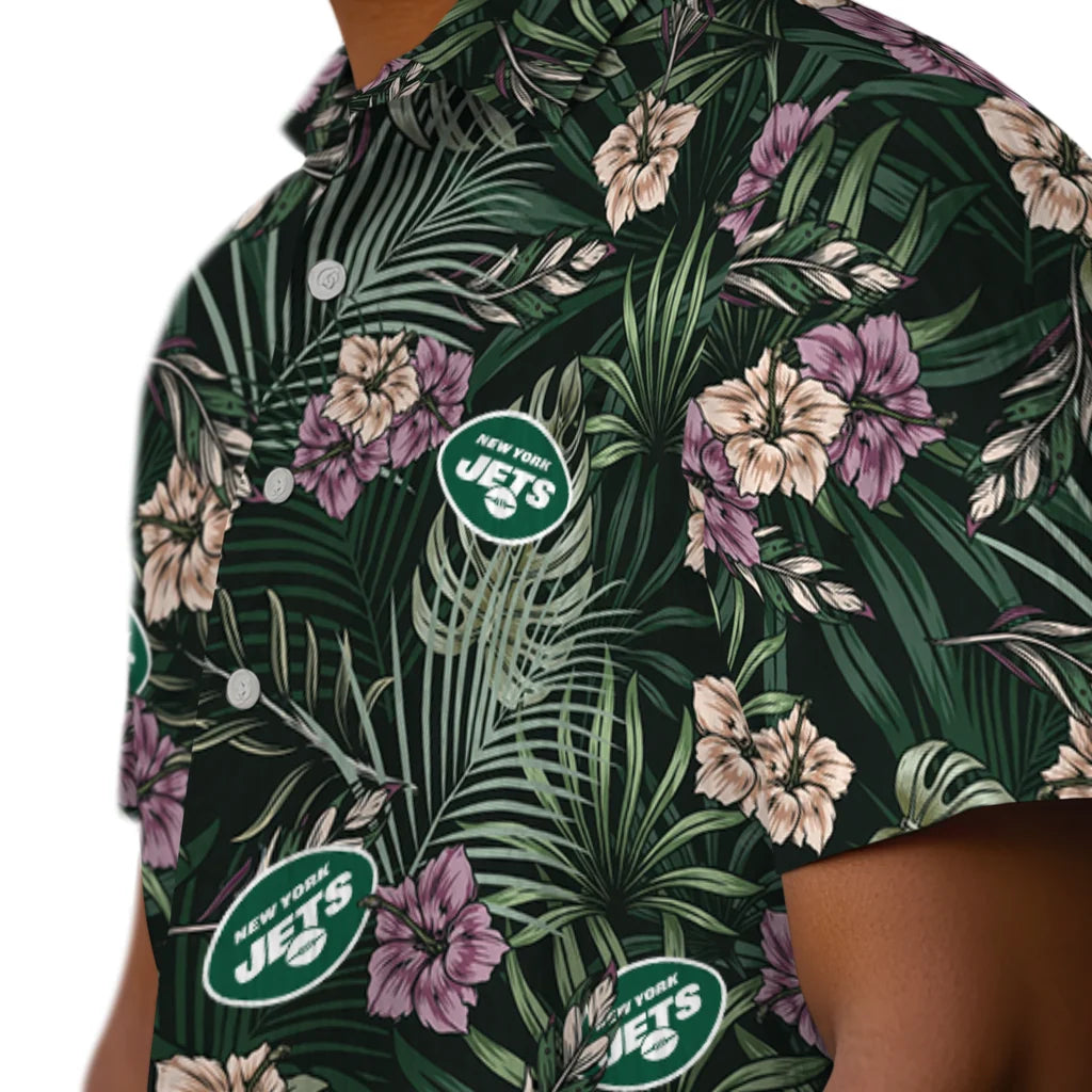 New York Jets Hawaiian Shirt - Hibiscus Leaves Pattern | Moonbestprint