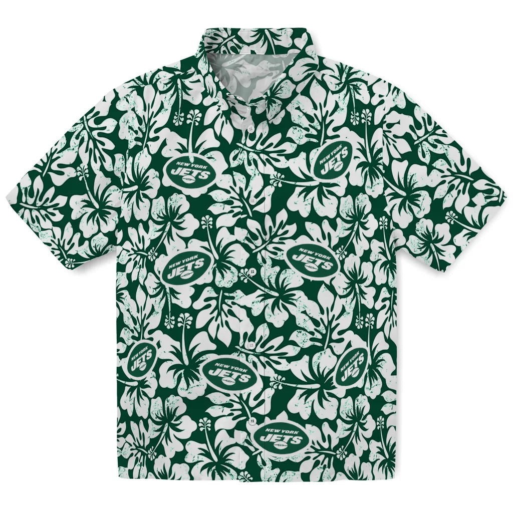 New York Jets Hawaiian Shirt - Hibiscus Motif | Moonbestprint